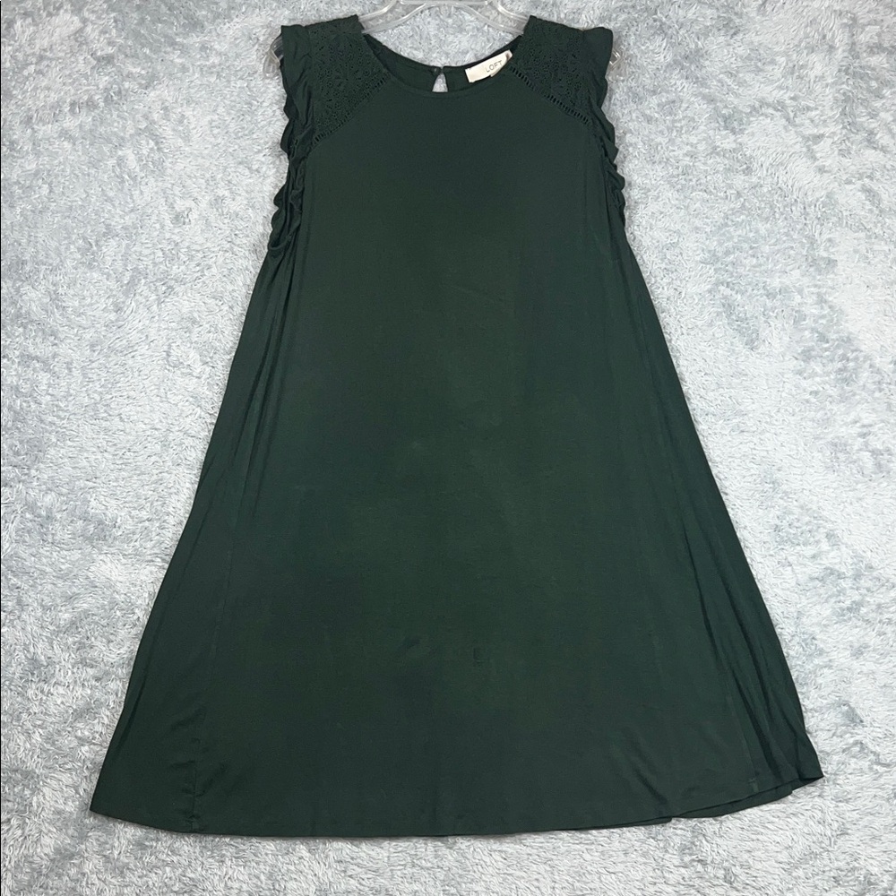 LOFT Forest Green Midi Dress with Lace Accents